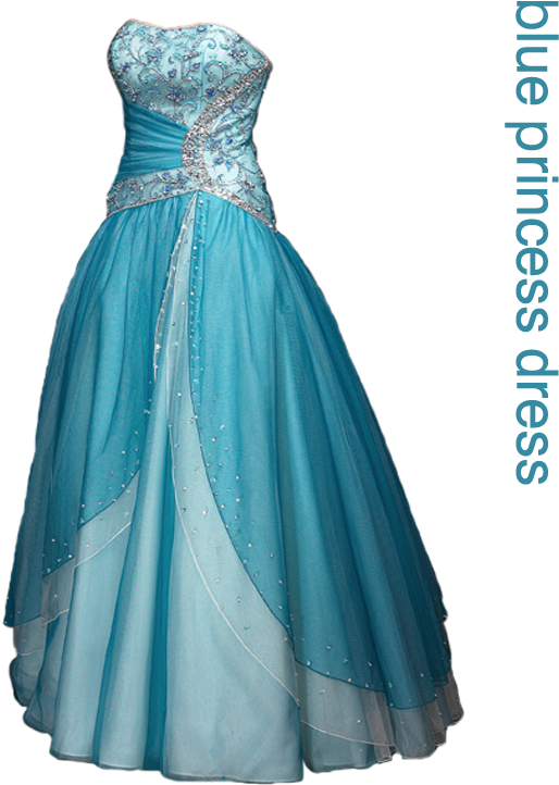 Elegant Blue Princess Gown PNG