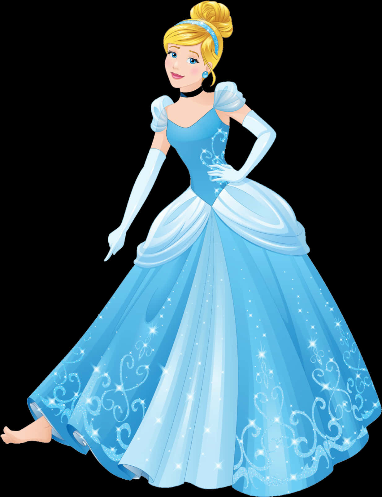Elegant Blue Princess Gown PNG