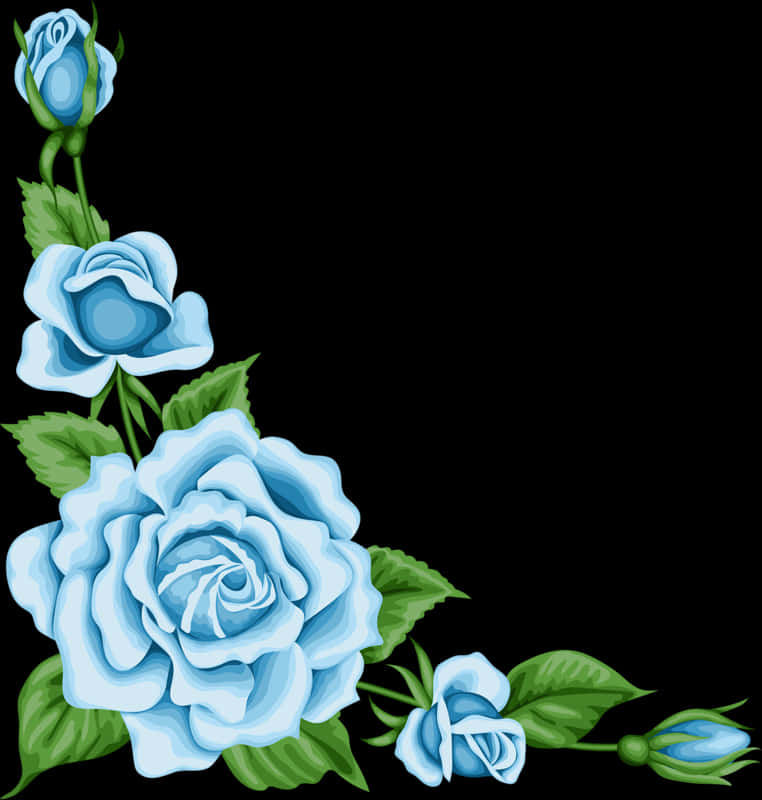 Elegant Blue Roses Border PNG