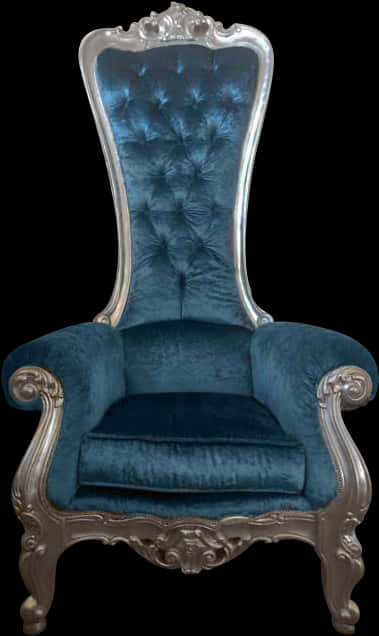 Elegant Blue Velvet Armchair PNG