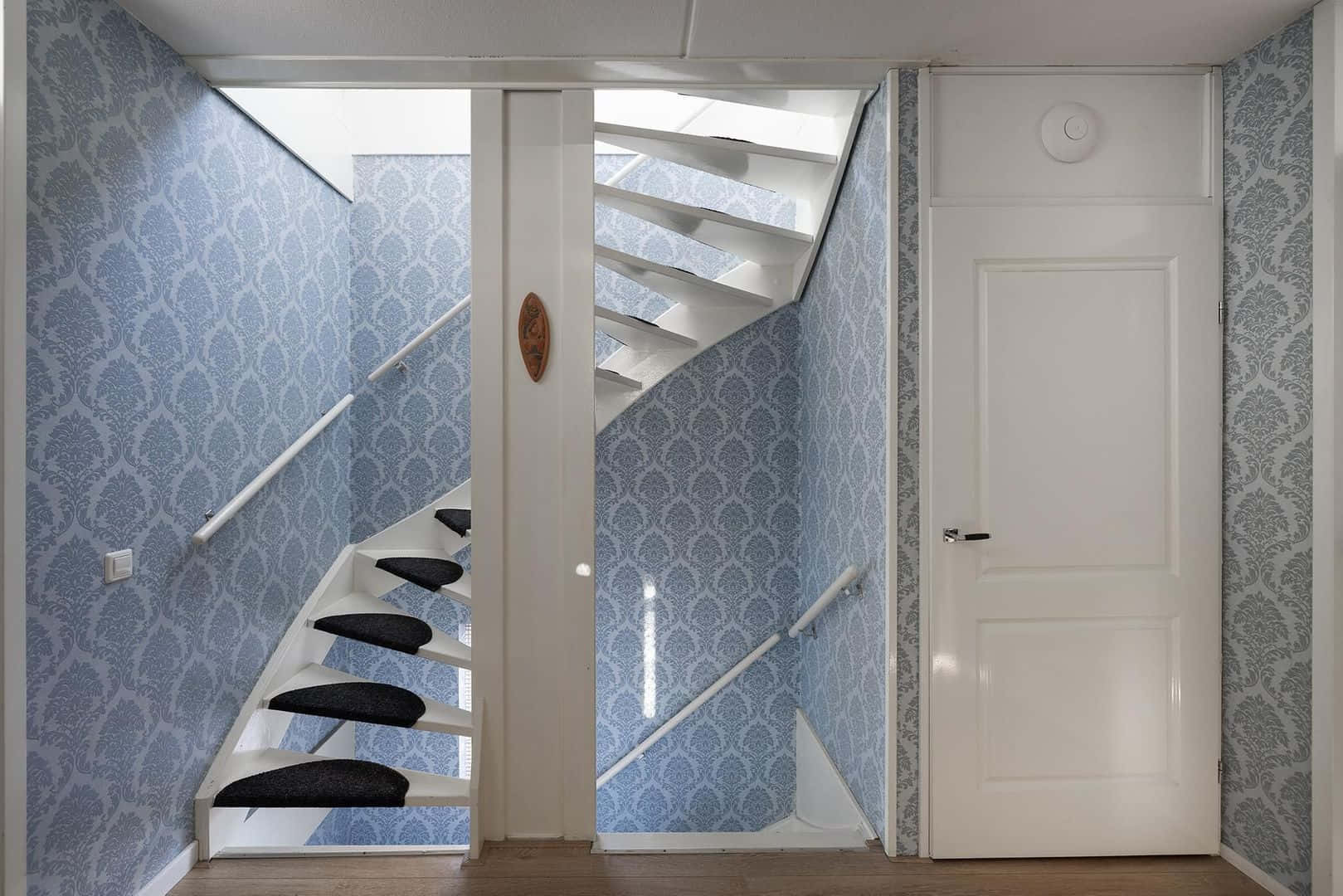 Elegant Blue Wallpaper Staircase Interior Wallpaper