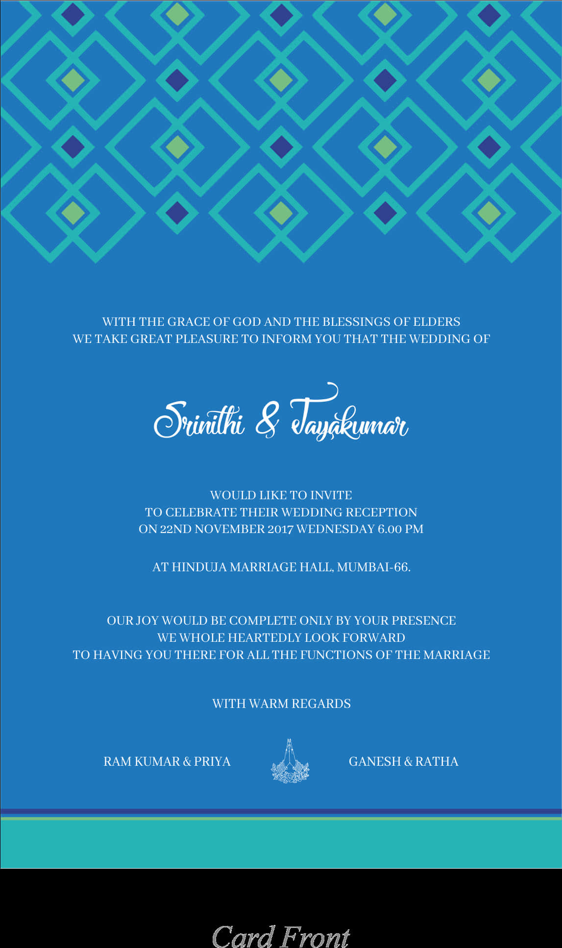 Elegant Blue Wedding Invitation Card PNG