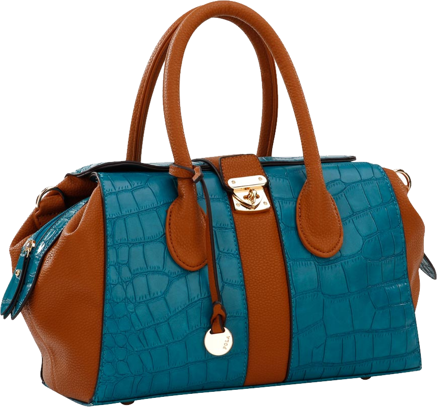 Elegant Blueand Brown Leather Purse PNG