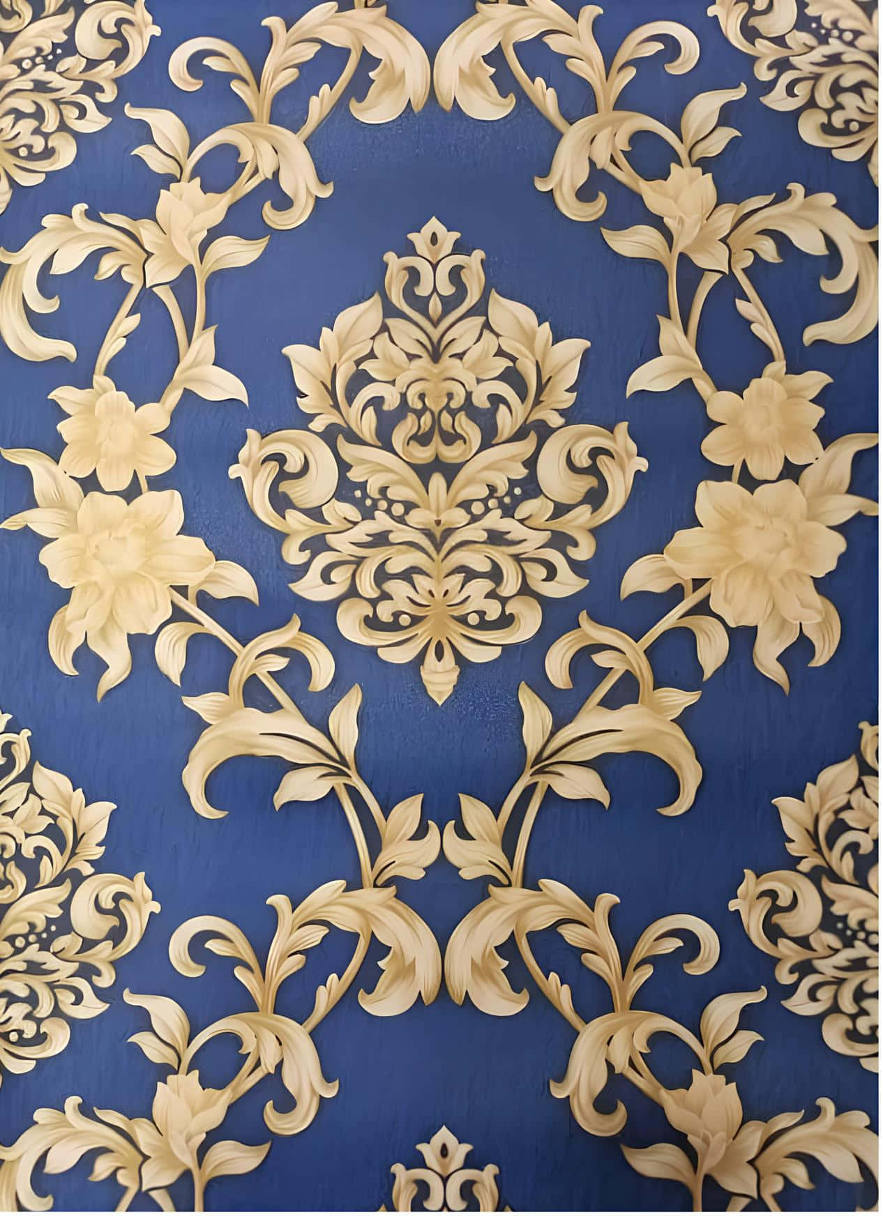 Elegant Blueand Gold Damask Pattern Wallpaper