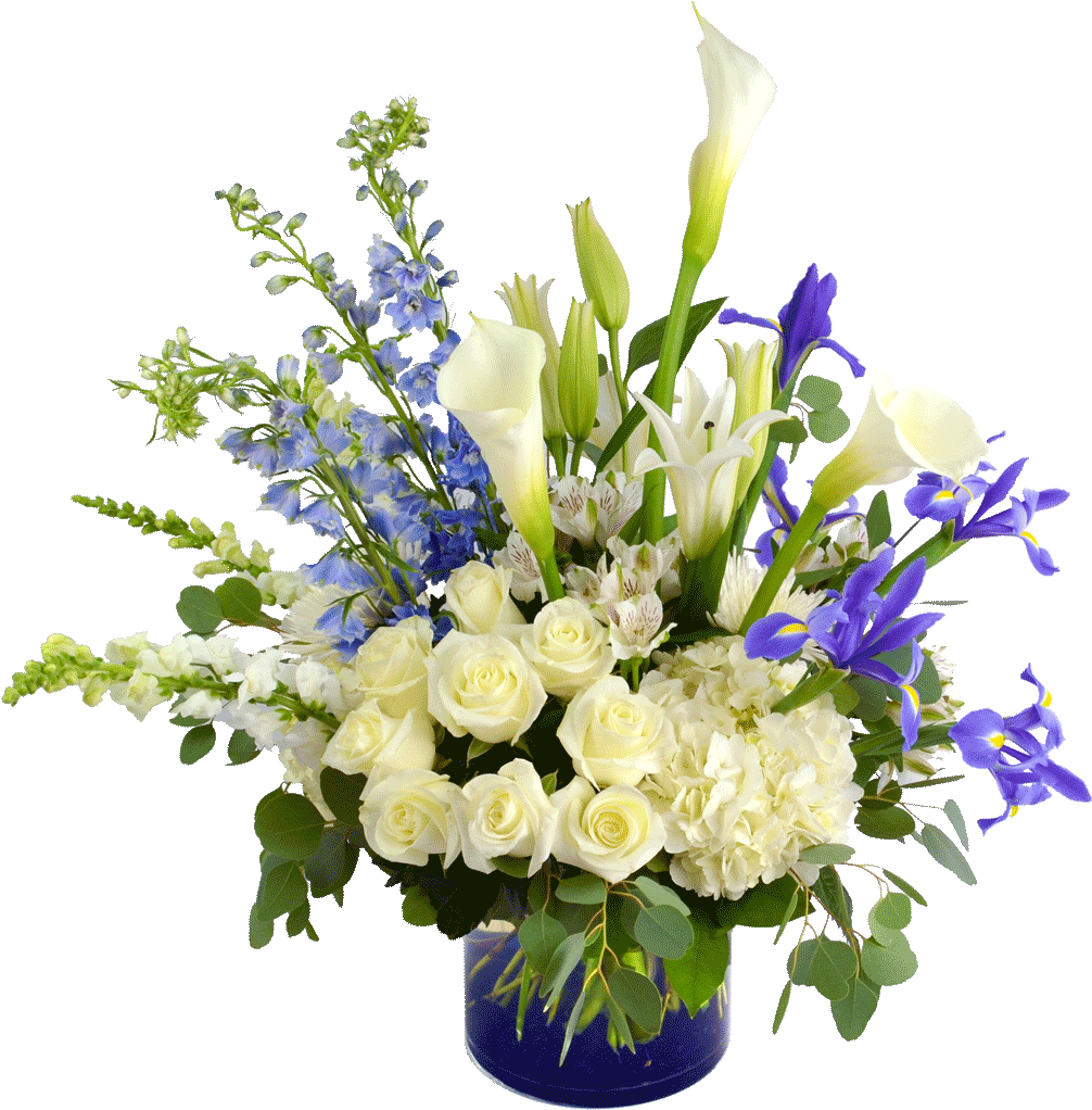 Elegant Blueand White Birthday Bouquet PNG