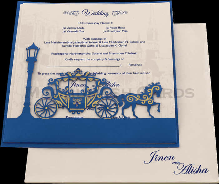 Elegant Blueand White Wedding Invitation Card PNG