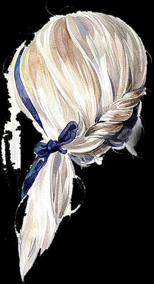 Elegant Braided Hairstylewith Blue Ribbon PNG