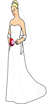 Elegant Bride Cartoon Illustration PNG