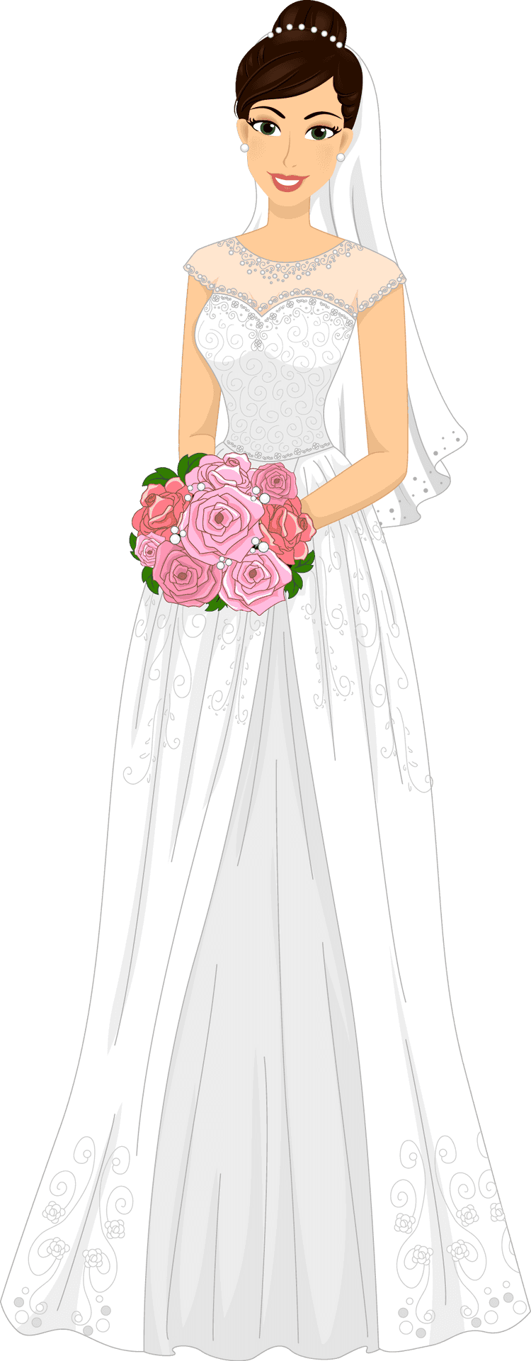 Elegant Bride Cartoon Illustration PNG