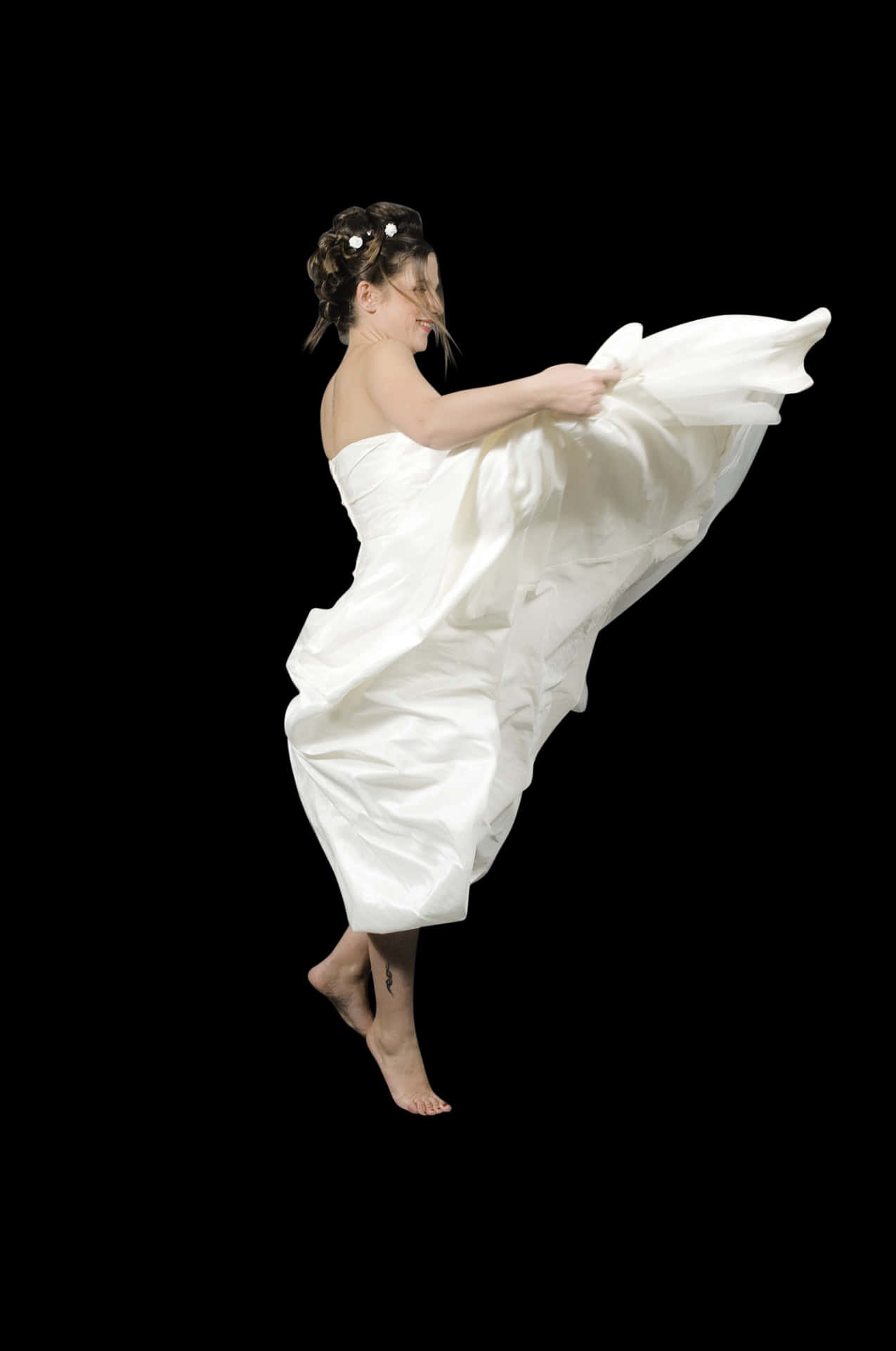 Elegant Bride Dancingin White Dress PNG