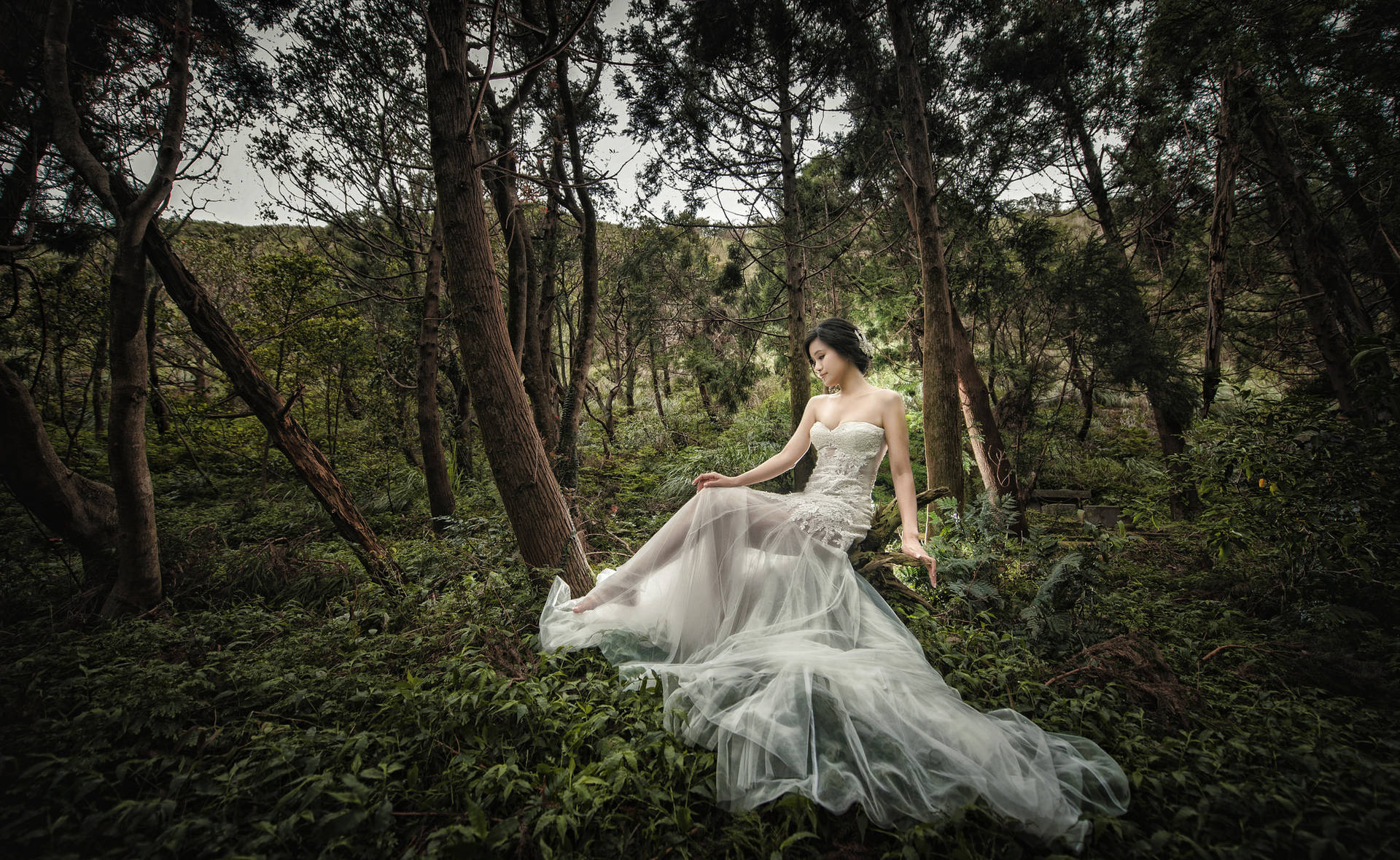 Elegant Bride In Ivory Wedding Gown Wallpaper