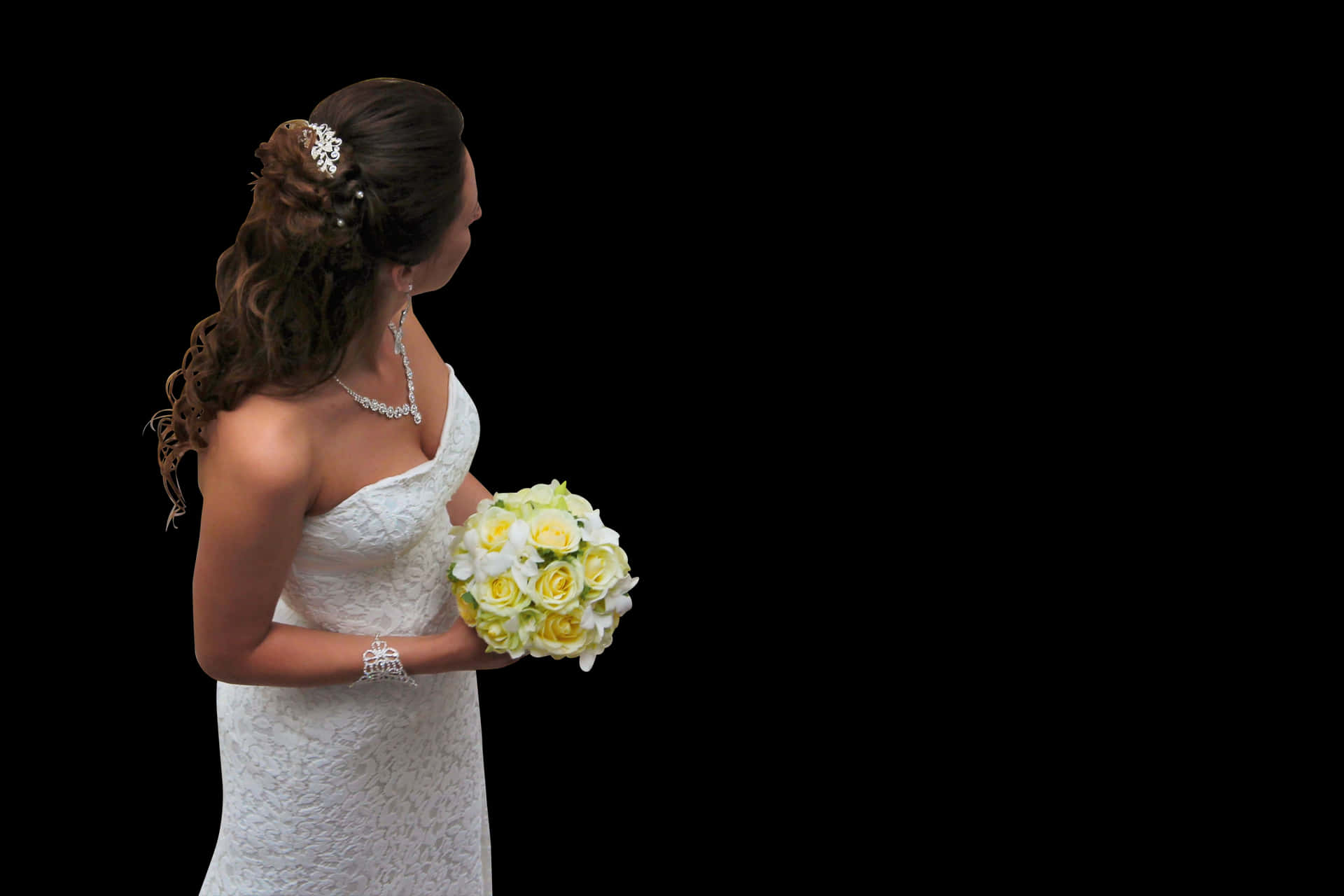 Elegant Bride Profile With Bouquet PNG