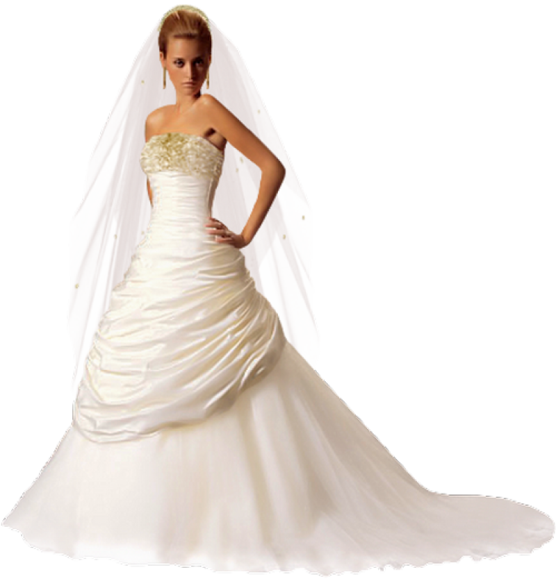 Elegant Bridein Strapless Gown PNG