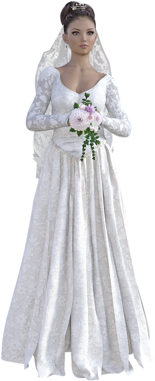 Elegant Bridein White Gown PNG