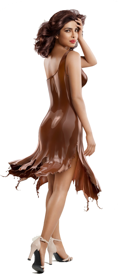 Elegant Brown Dress Model Pose PNG