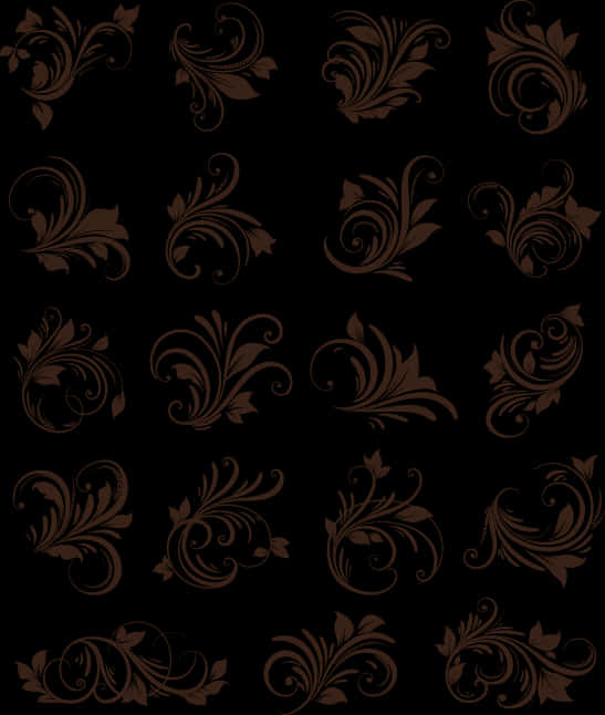 Elegant Brown Floral Pattern PNG
