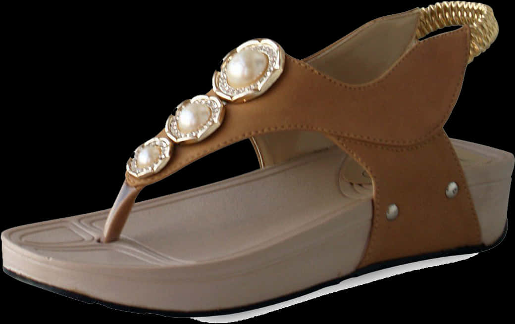 Elegant Brown Ladies Chappalwith Pearls PNG