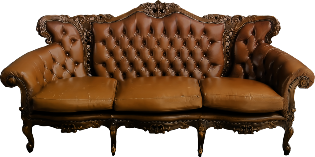 Elegant Brown Leather Chesterfield Sofa PNG