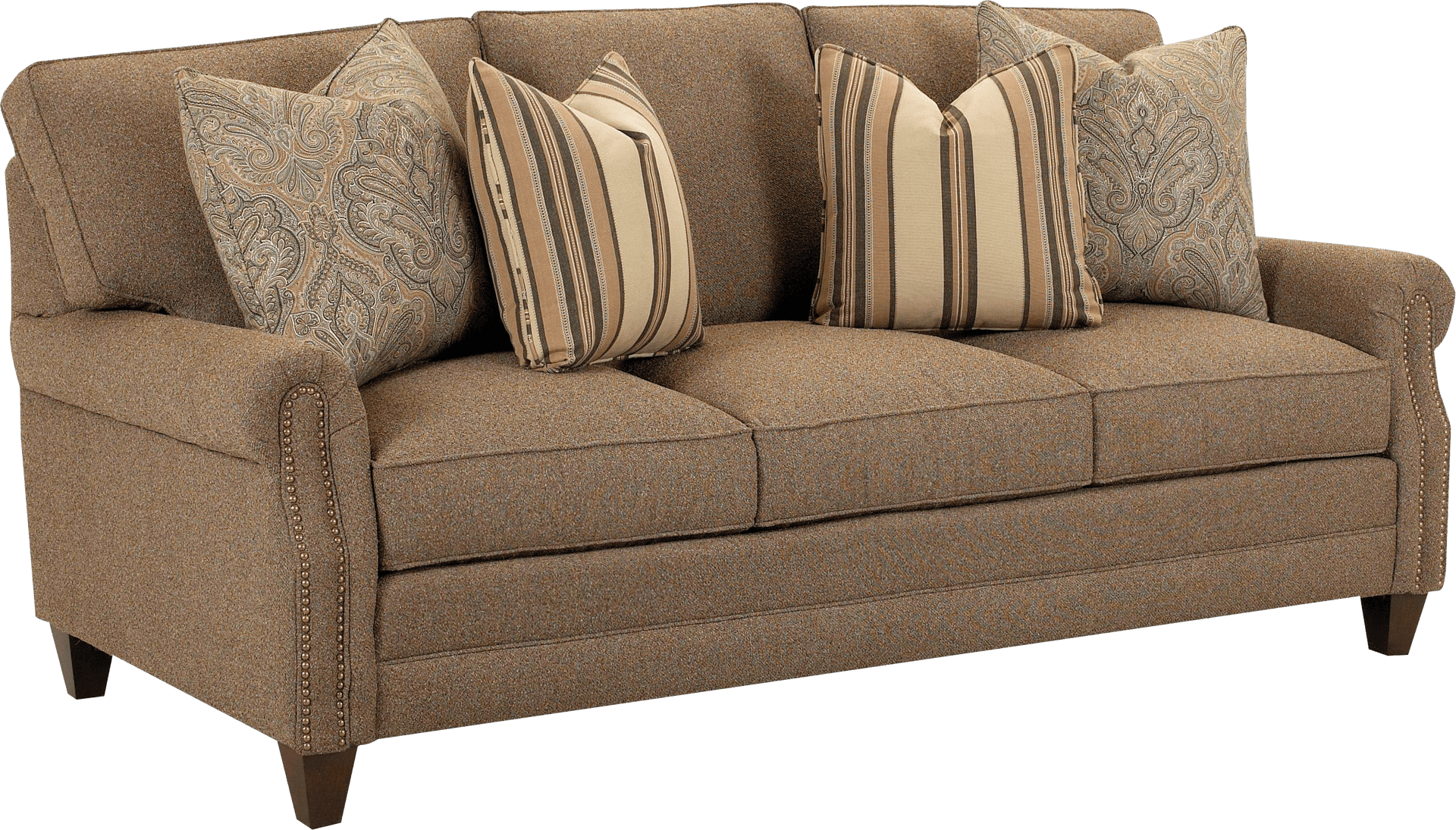 Elegant Brown Sofawith Pillows.png PNG