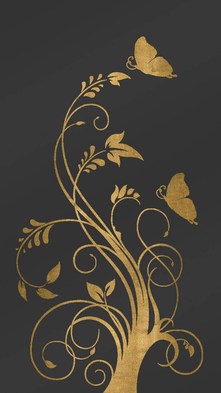 Elegant Butterflies Golden Theme Wallpaper