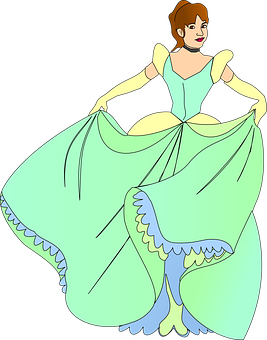Elegant Cartoon Princessin Gown PNG