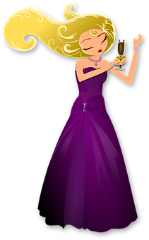 Elegant Cartoon Woman With Champagne PNG