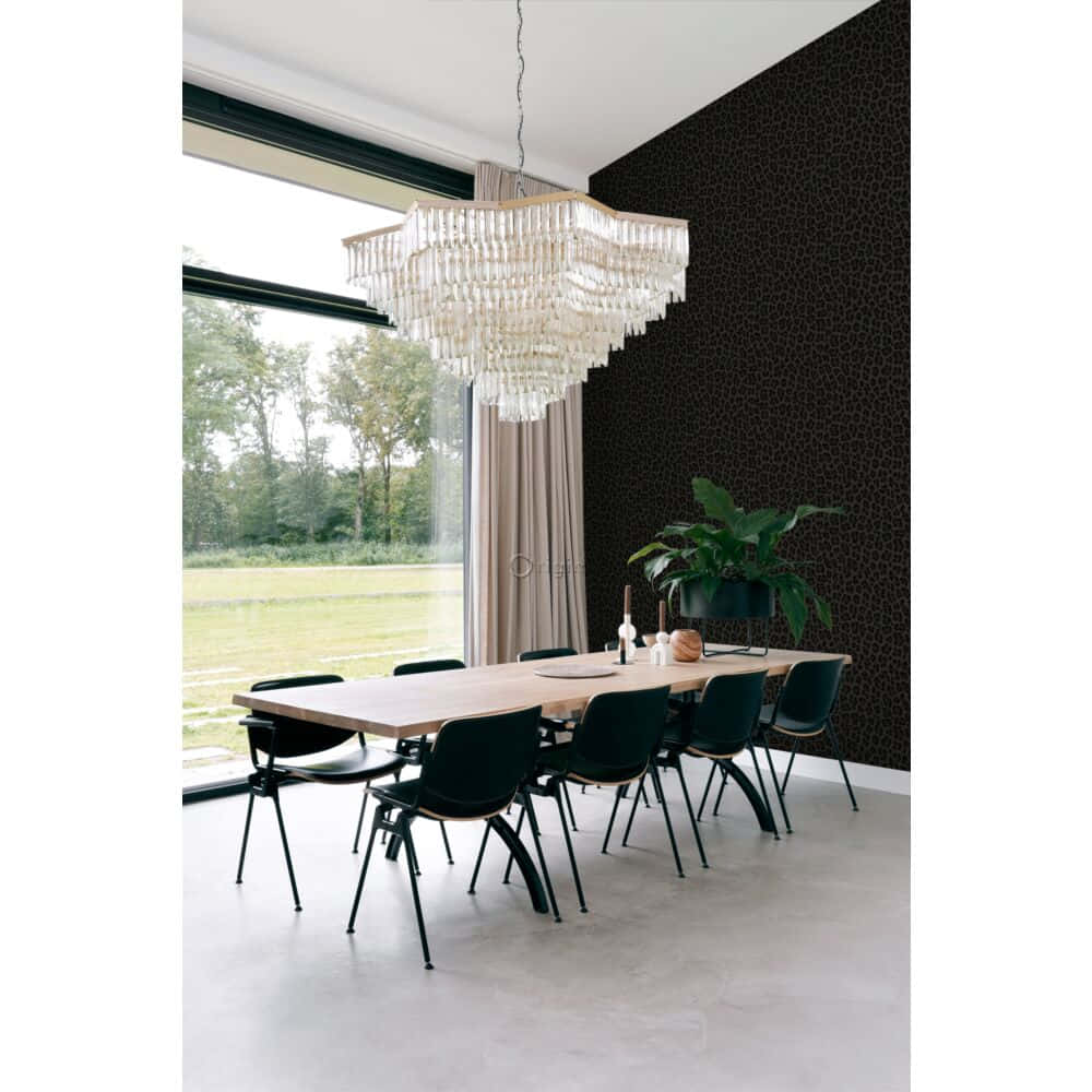 Elegant Chandelier Pendant Light Dining Room Wallpaper