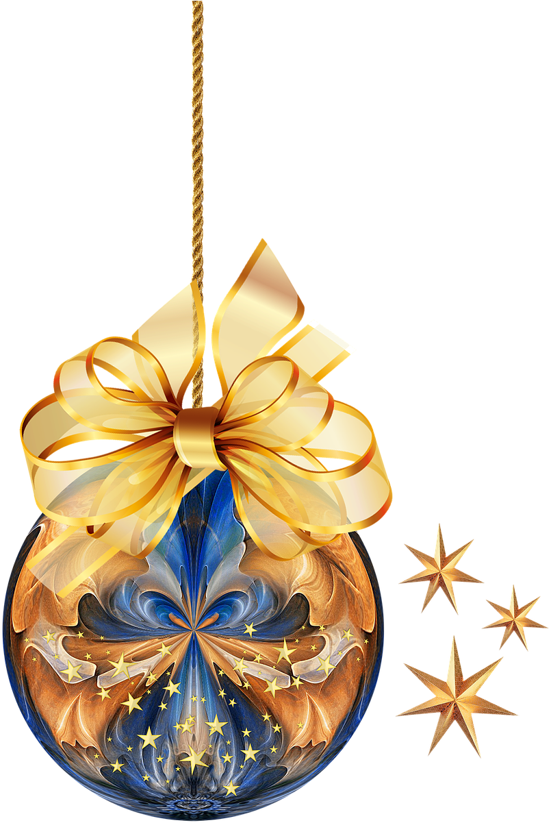 Elegant Christmas Ballwith Golden Ribbonand Stars.png PNG