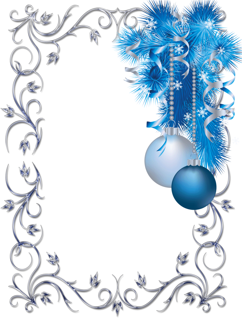 Elegant Christmas Framewith Blue Ornaments PNG