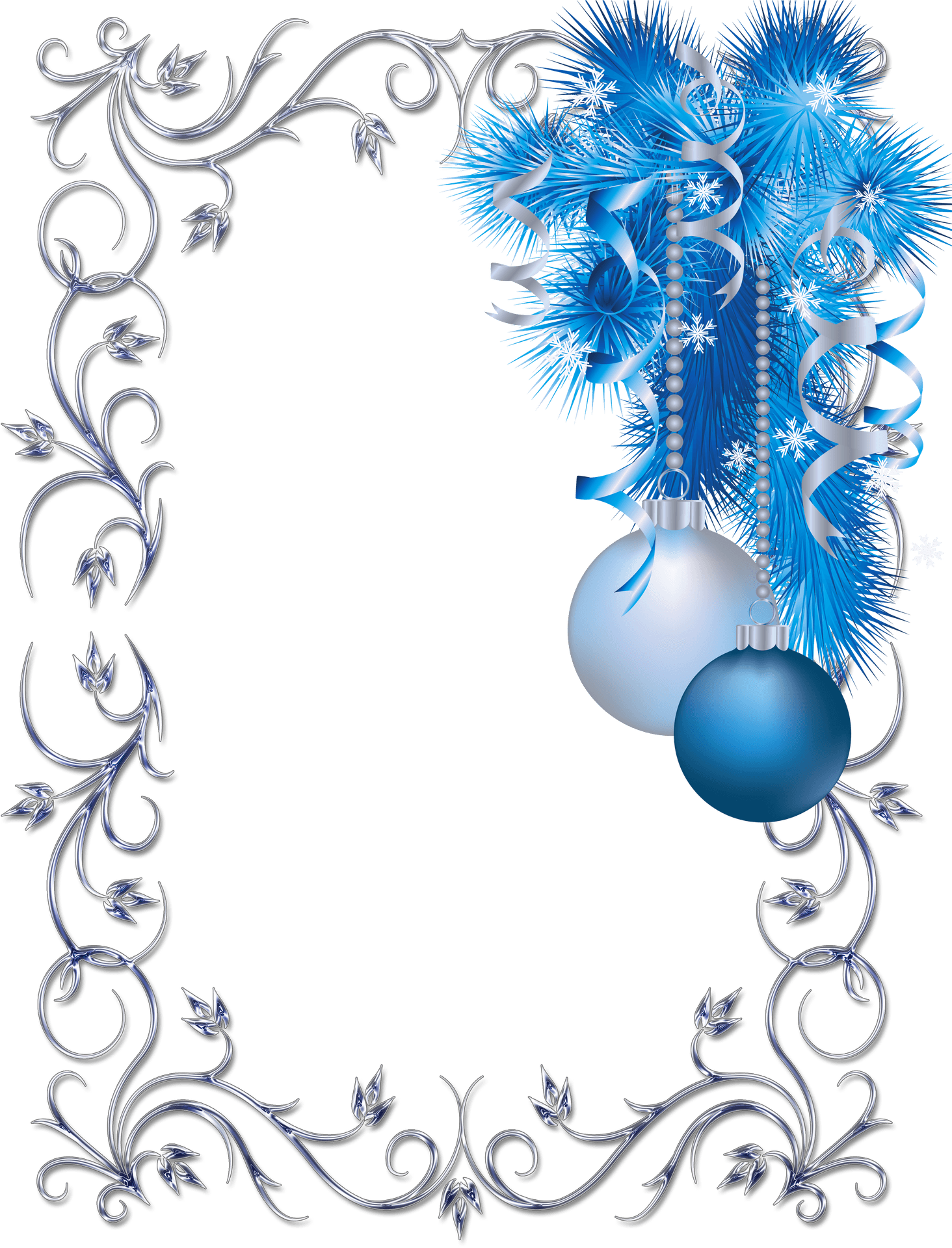 Elegant Christmas Framewith Blue Ornaments PNG