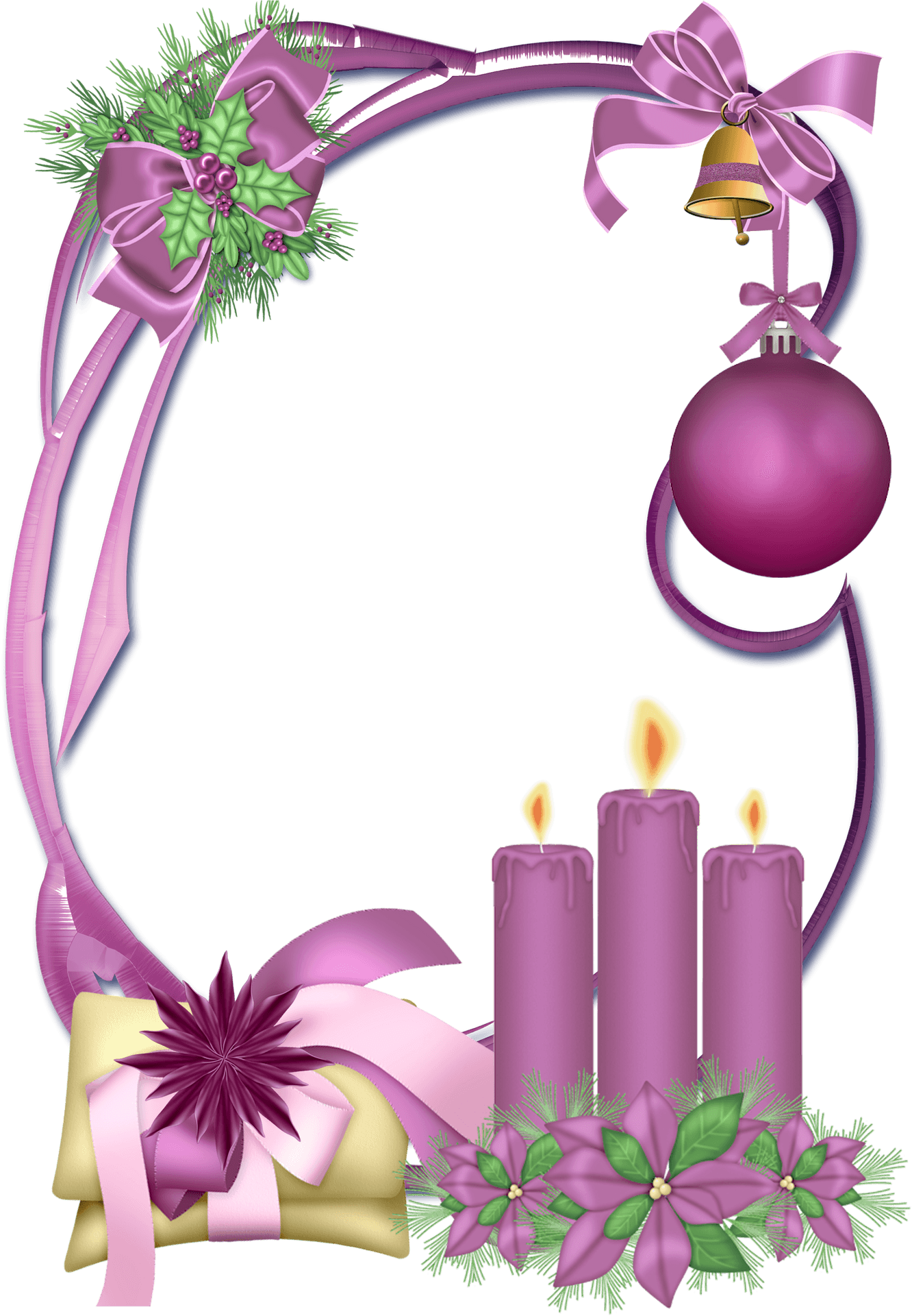 Elegant Christmas Framewith Candlesand Ornaments PNG