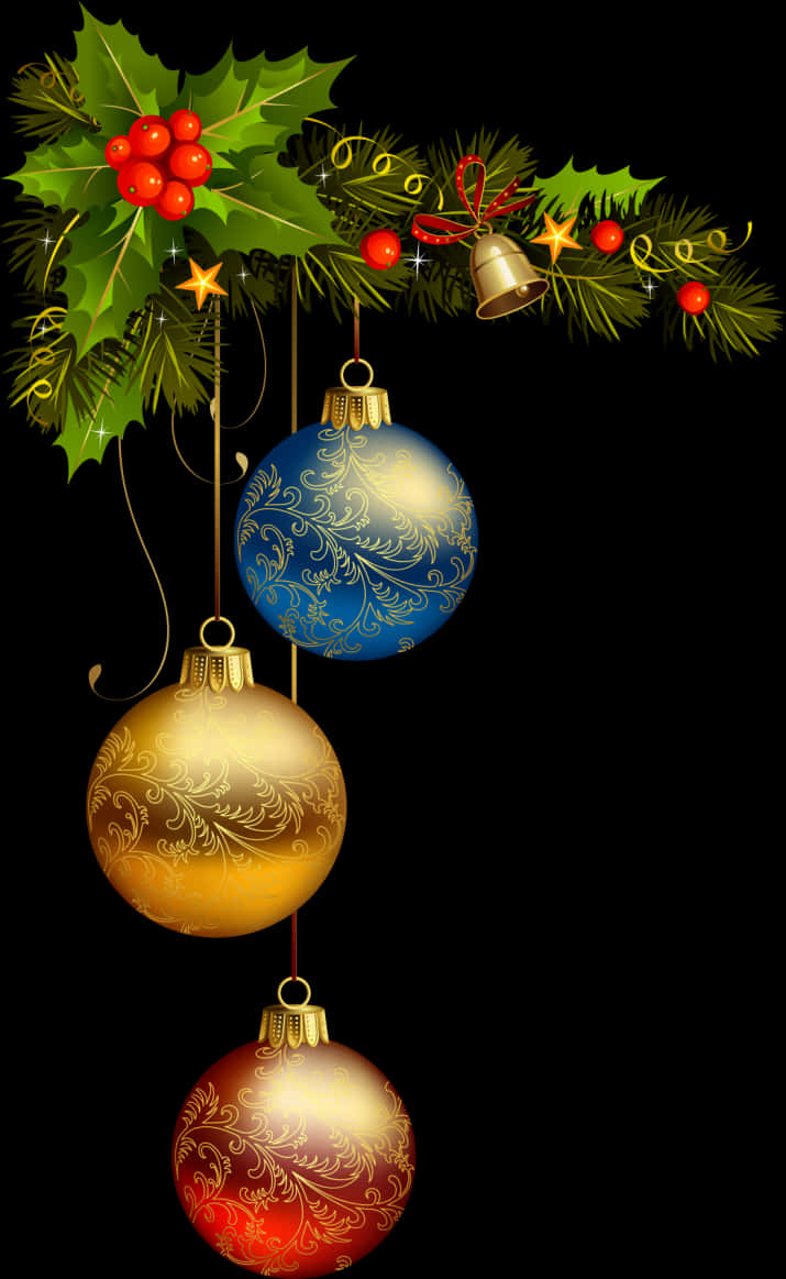 Elegant Christmas Ornamentsand Garland PNG