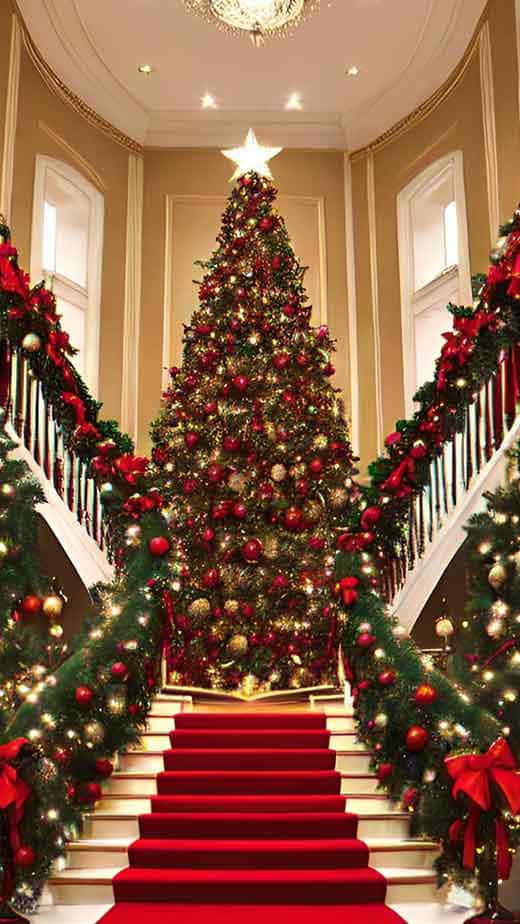 Elegant Christmas Tree Staircase Wallpaper