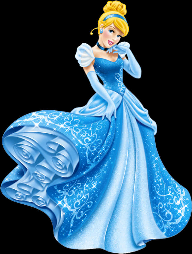 Elegant Cinderella Blue Gown PNG