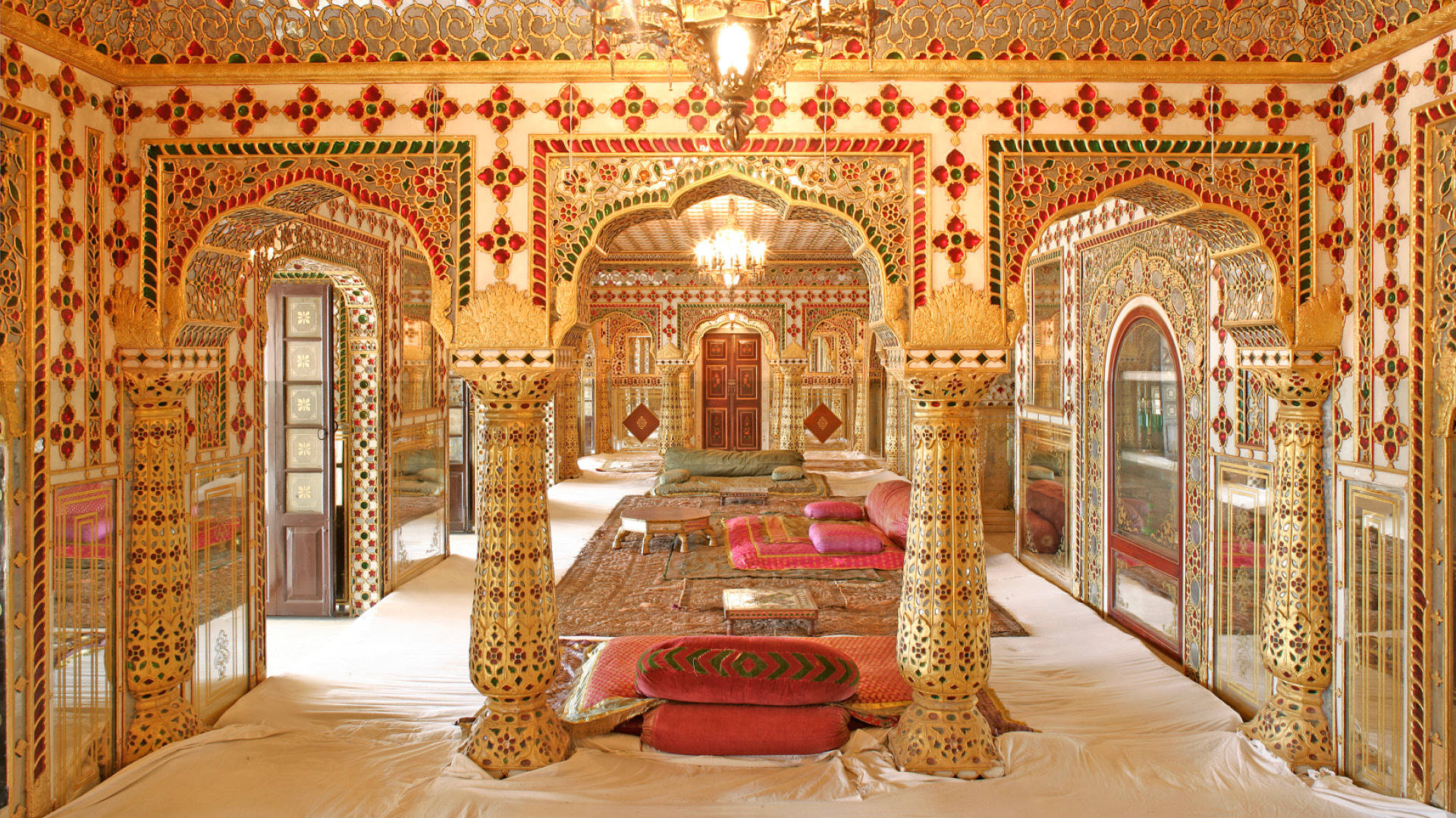 Eleganteinterno Del Palazzo Della Città A Jaipur. Sfondo