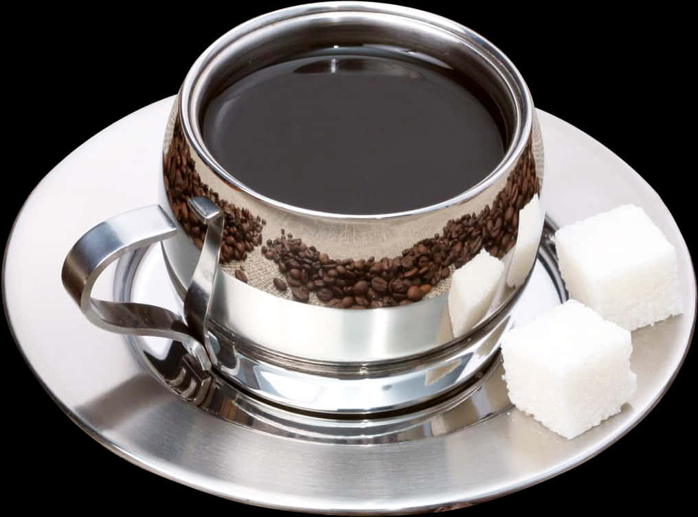 Elegant Coffee Cupand Saucerwith Sugar Cubes PNG