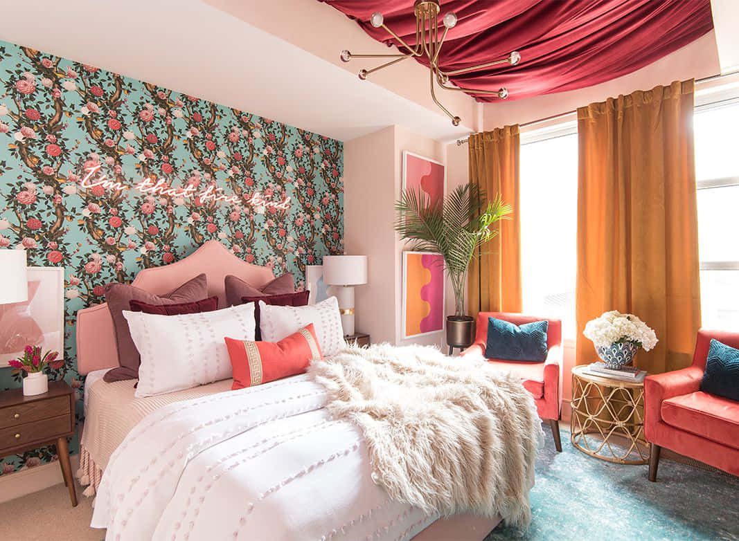Elegant Conventional King Bed Room Interior Wallpaper