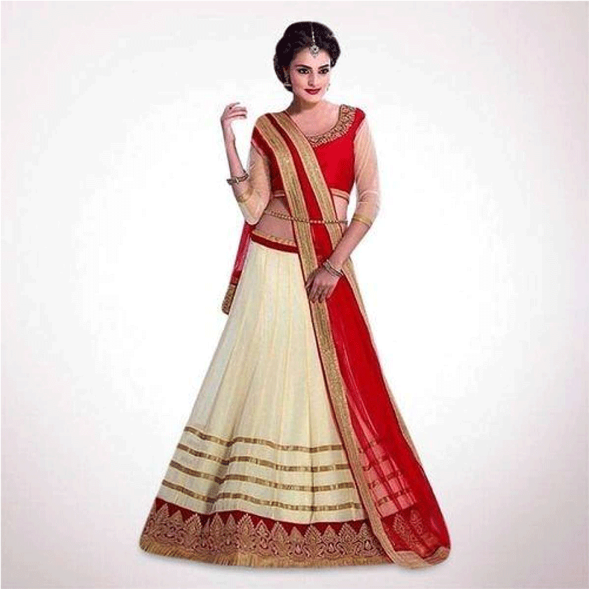 Elegant Creamand Red Lehenga Choli PNG