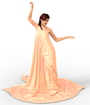 Elegant_ Dance_ Pose_in_ Peach_ Gown PNG
