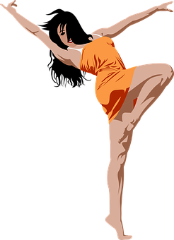 Elegant Dancer Orange Dress PNG