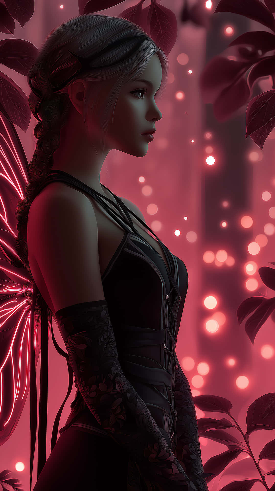 Elegant Dark Fairy With Luminous Neon Pink Aura Wallpaper