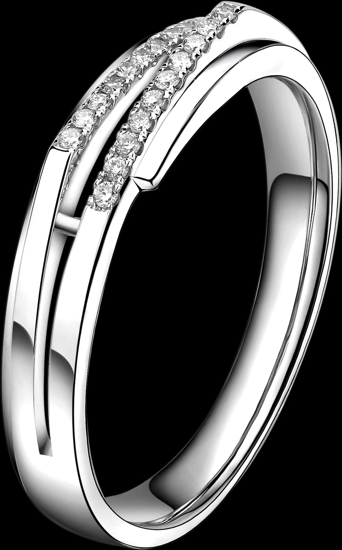 Elegant Diamond Accented Silver Ring PNG