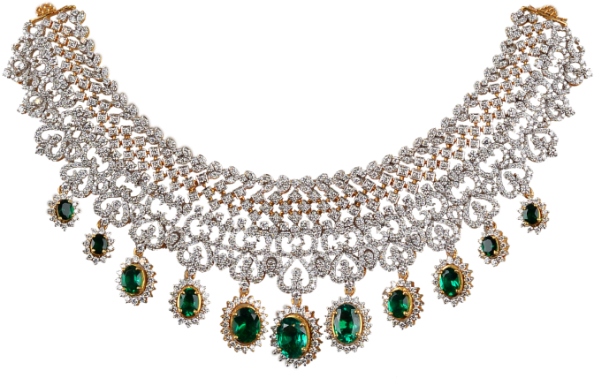 Elegant Diamond Emerald Necklace PNG