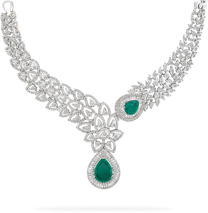 Elegant Diamond Emerald Necklace PNG