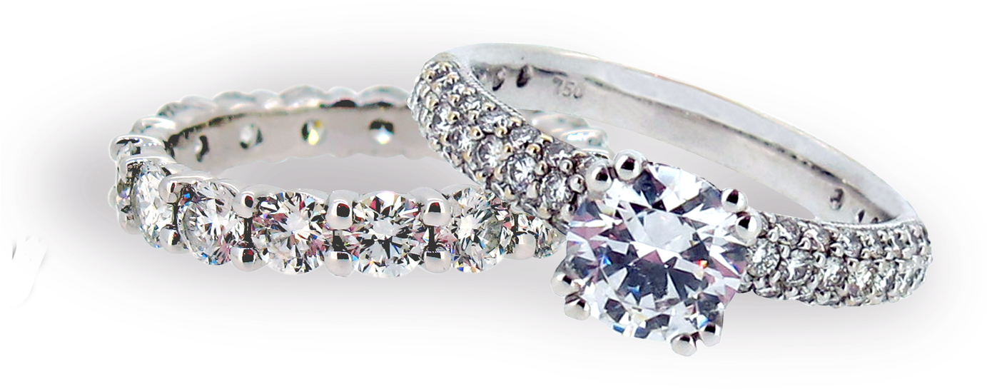 Elegant Diamond Engagementand Wedding Rings PNG