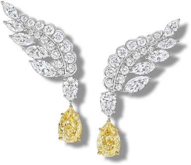 Elegant Diamond Feather Earrings PNG