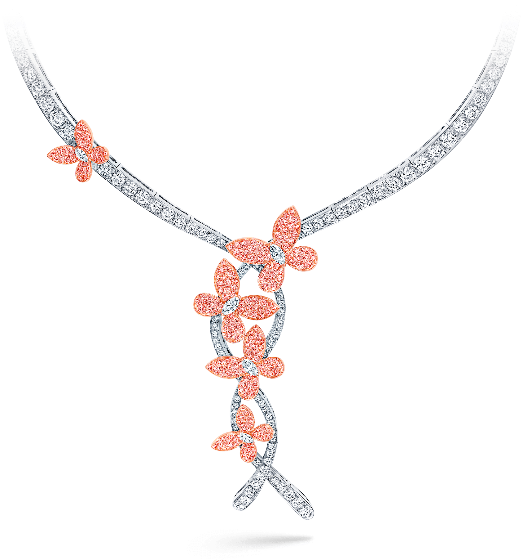Elegant Diamond Floral Necklace PNG