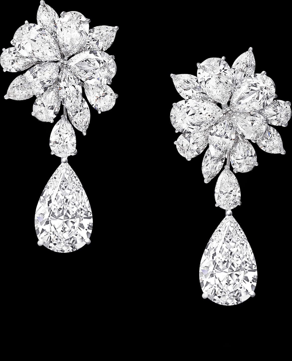 Elegant Diamond Flower Drop Earrings PNG