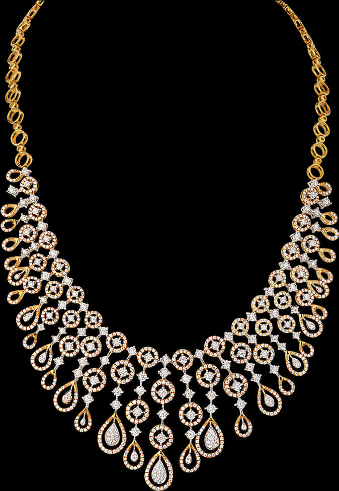 Elegant Diamond Gold Necklace Design PNG