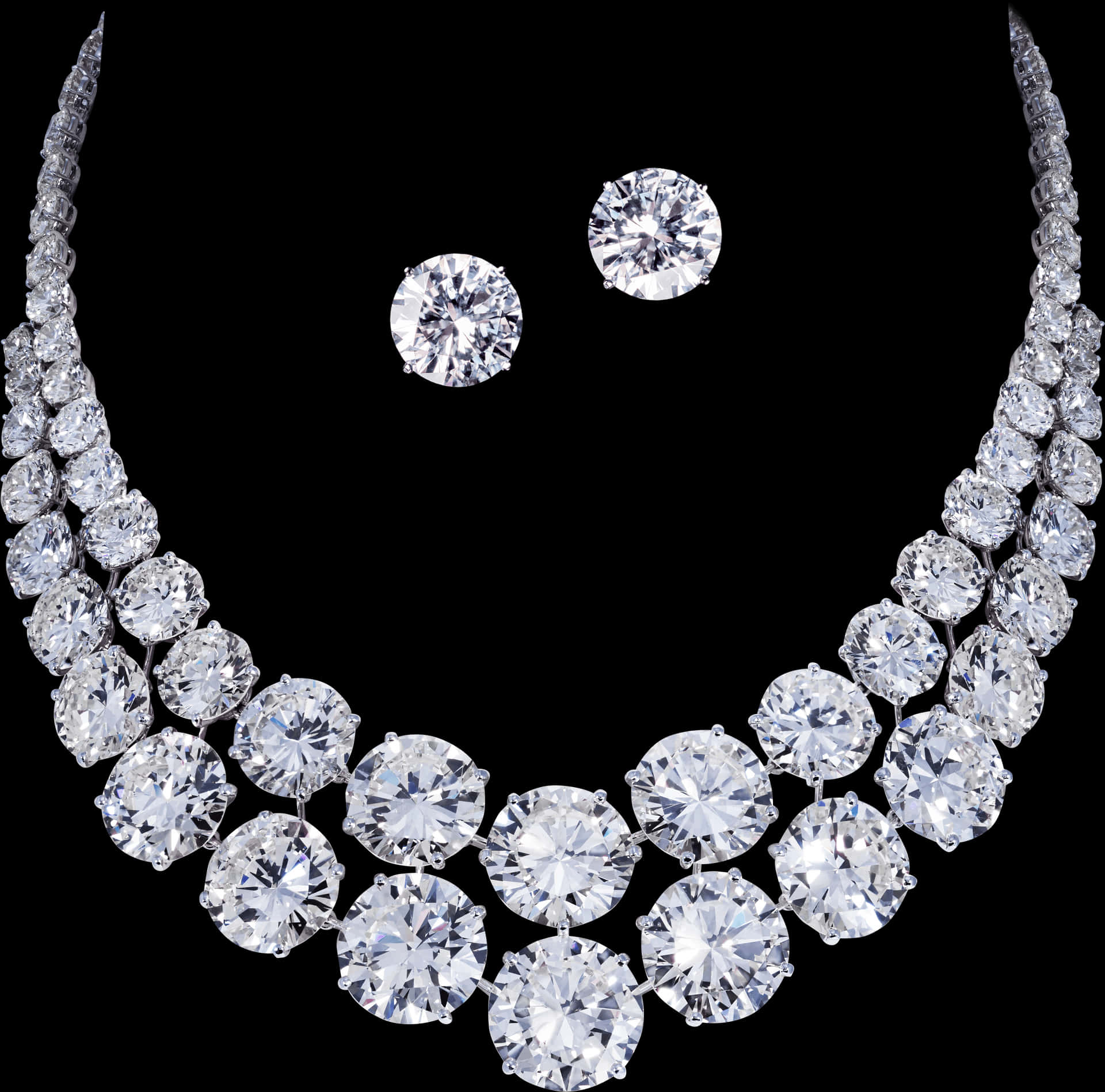 Elegant Diamond Necklaceand Earrings Set PNG